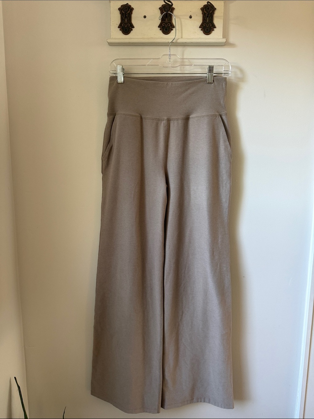 Beyond Yoga Wide-Leg Pull-On Pants in Taupe High rise Tights Neutral Casual